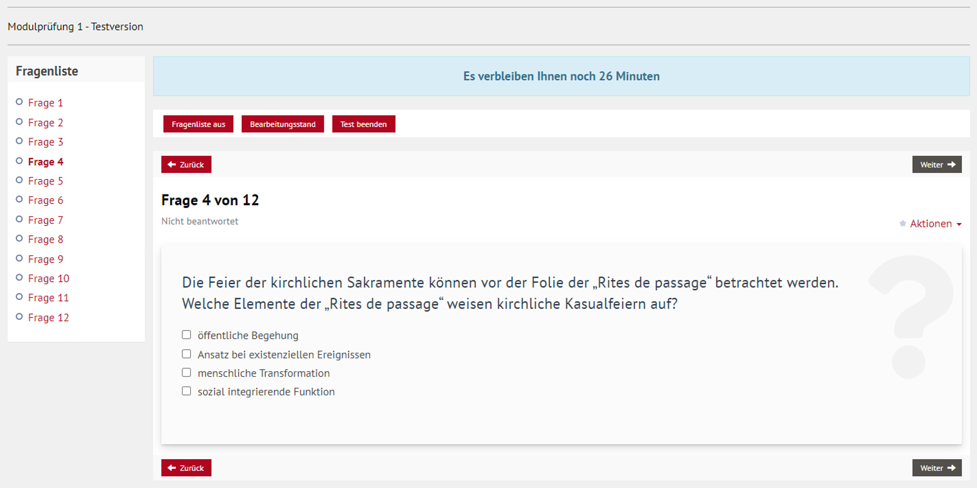 Screenshot Online-Prüfung