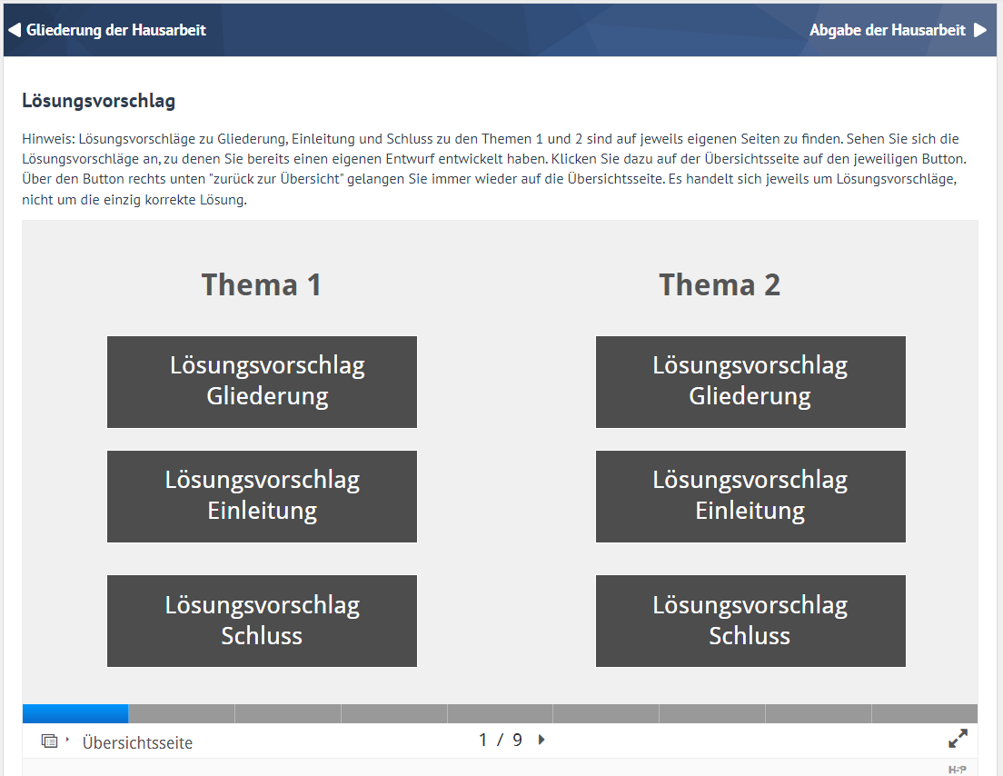 Übersicht der Lösungsvorschläge