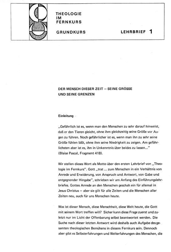 Der erste Lehrbrief des Grundkurses