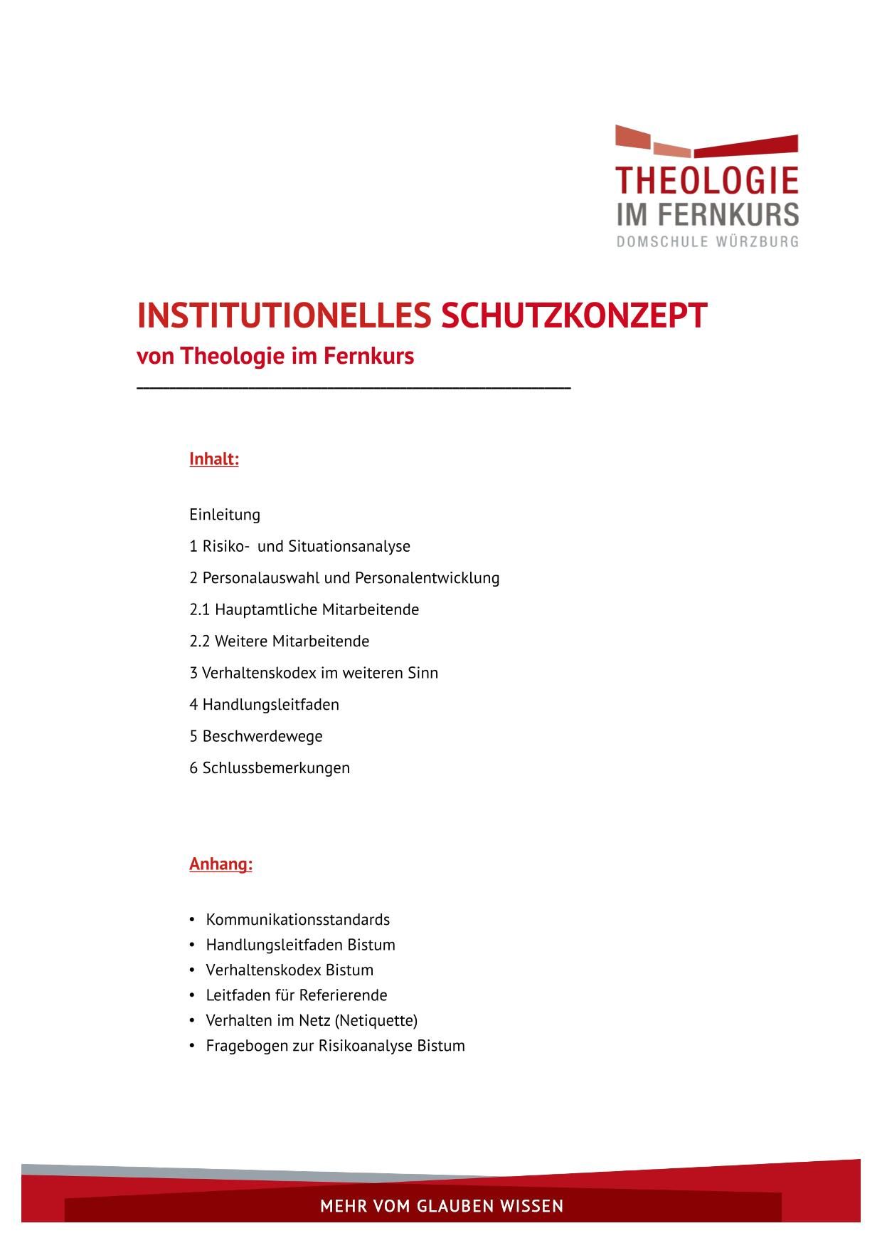 Titelblatt des Institutionellen Schutzkonzeptes